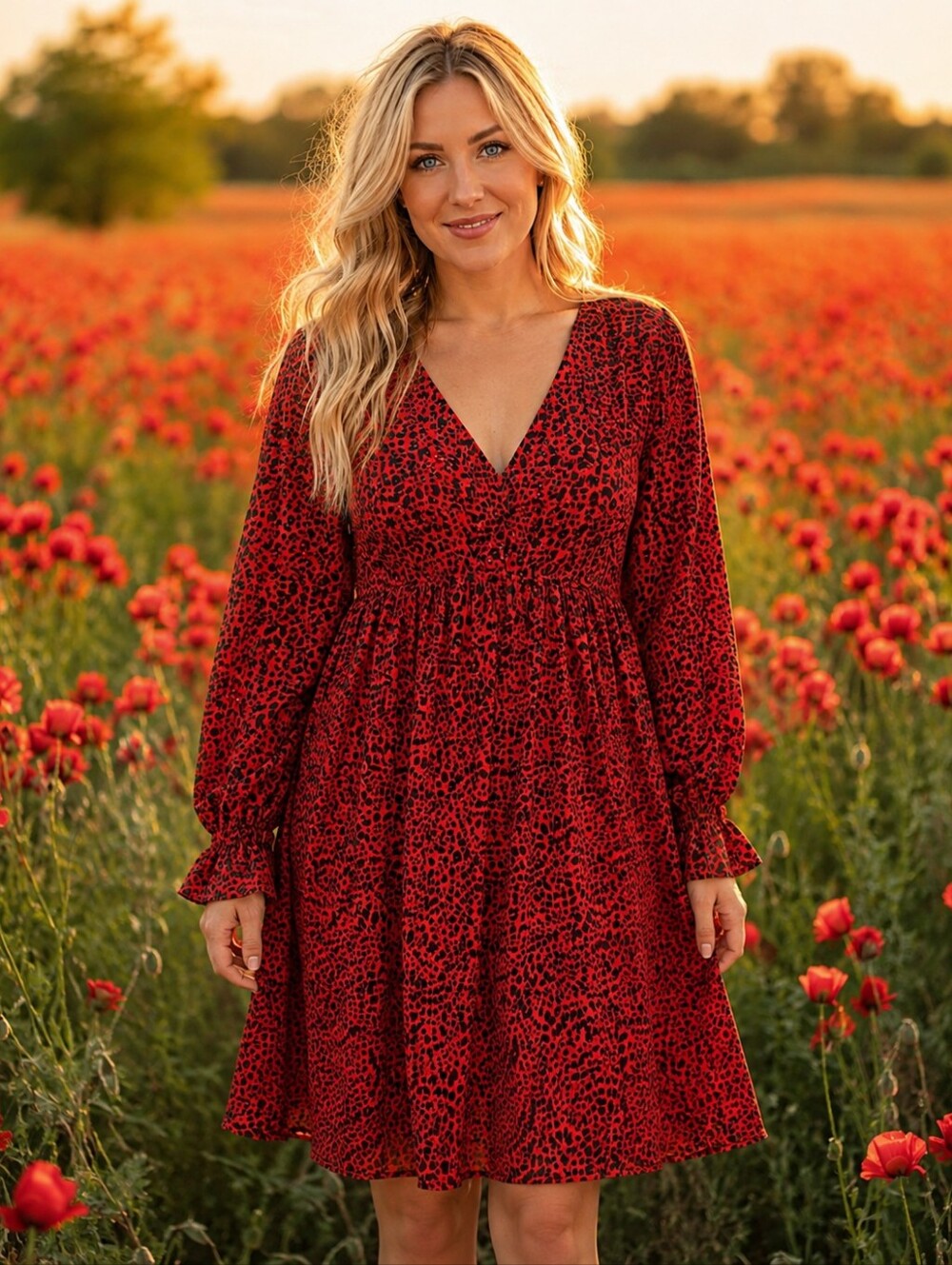 Kori Red Leopard Print Midi Dress